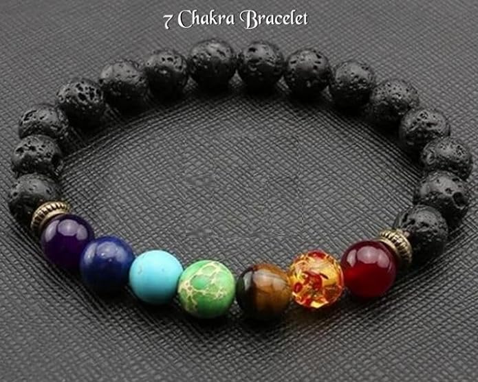 Seven Chakra Black Lava Stone Bracelet – Multicolor and Certified