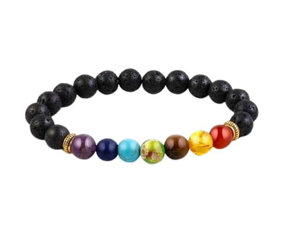 Seven Chakra Black Lava Stone Bracelet – Multicolor and Certified